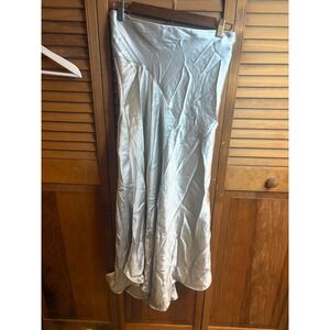 Topshop Silver Satin Midi Skirt High Waist Metallic Slip Skirt US 6 NEW